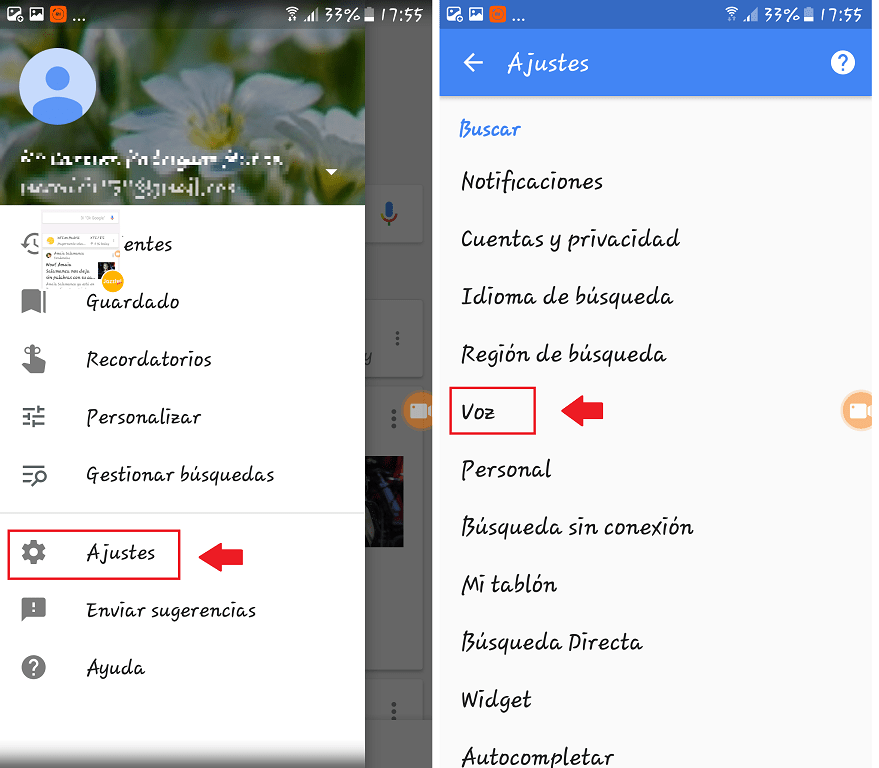 Ajustes Google Now